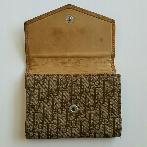 Christian Dior Paris France Vintage Tan Leather Logo Textile Wallet - Picture 5 of 8
